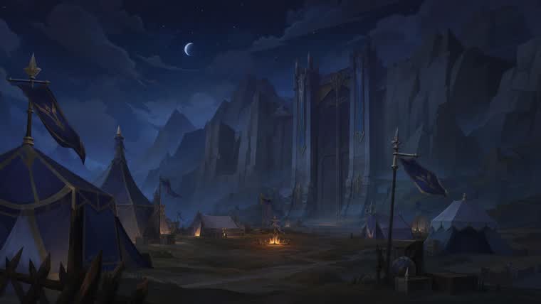 A camp at night before the gate